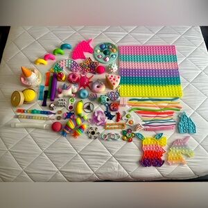 Colorful Fidget Toy Collection; 65+ piece fidget toy set